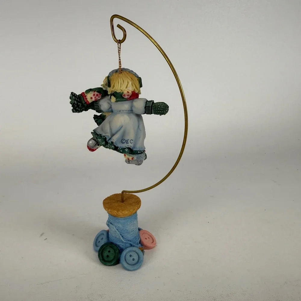 Enesco Cute as a Button Ice Skater Girl Ornament with Spool & Button Base Stand